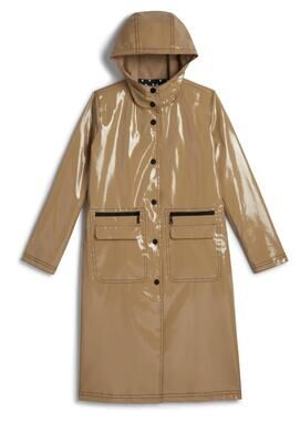 NWT Jane Post Raincoat hooded Rain Slicker in Beige XS